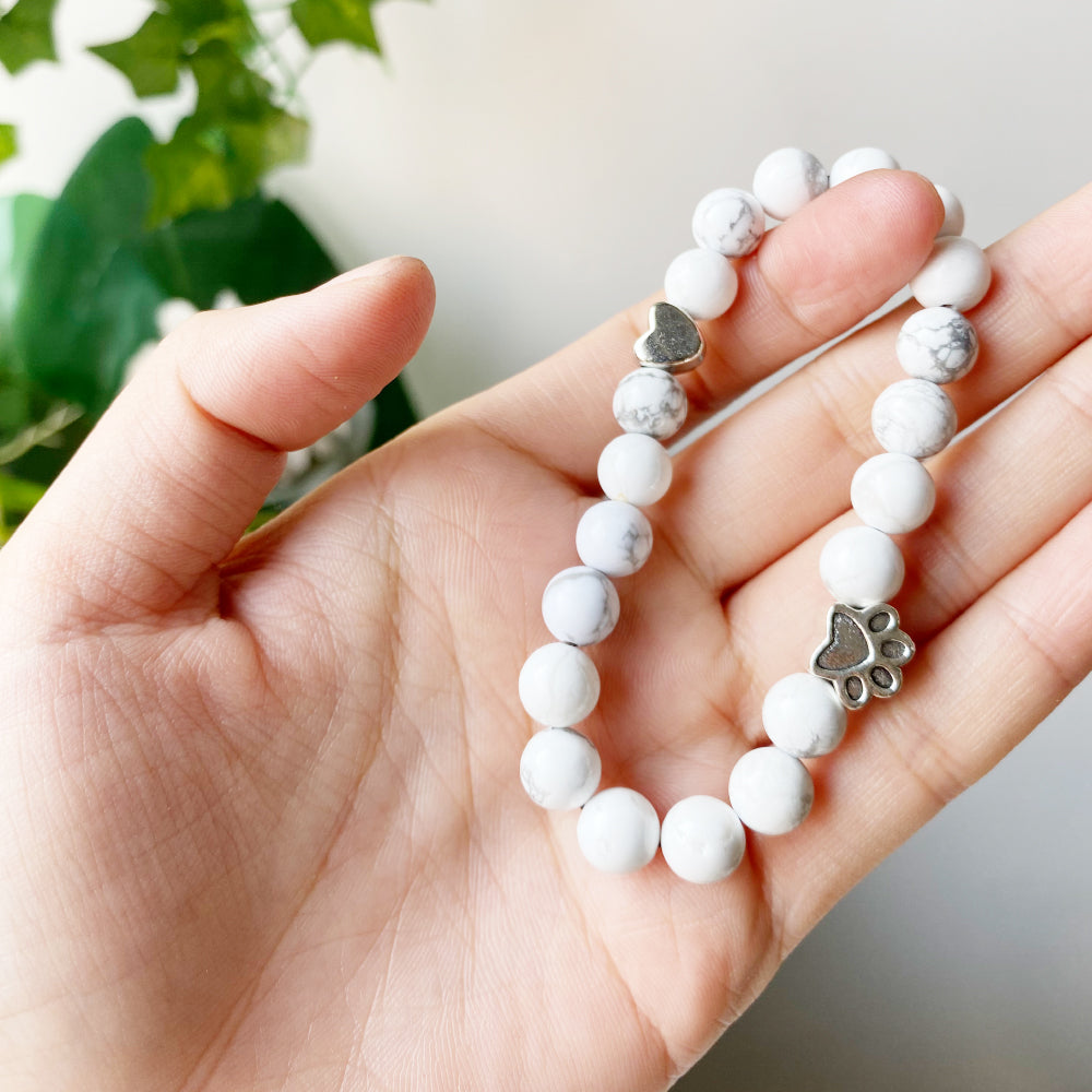 Natural Gemstone Bracelet with Paw and Heart Charm – Handmade Design