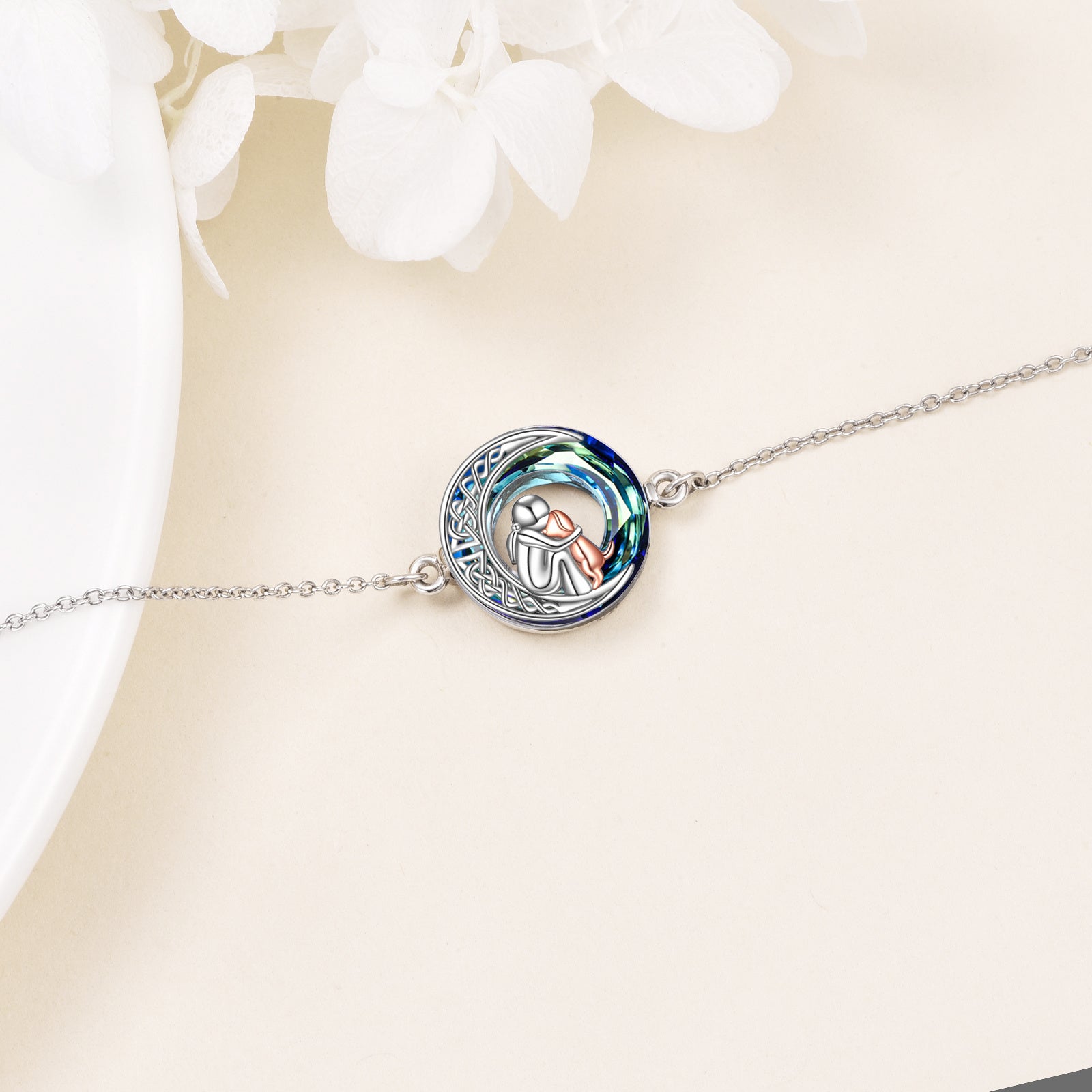 Adjustable Sterling Silver Bracelet with Dog Charm