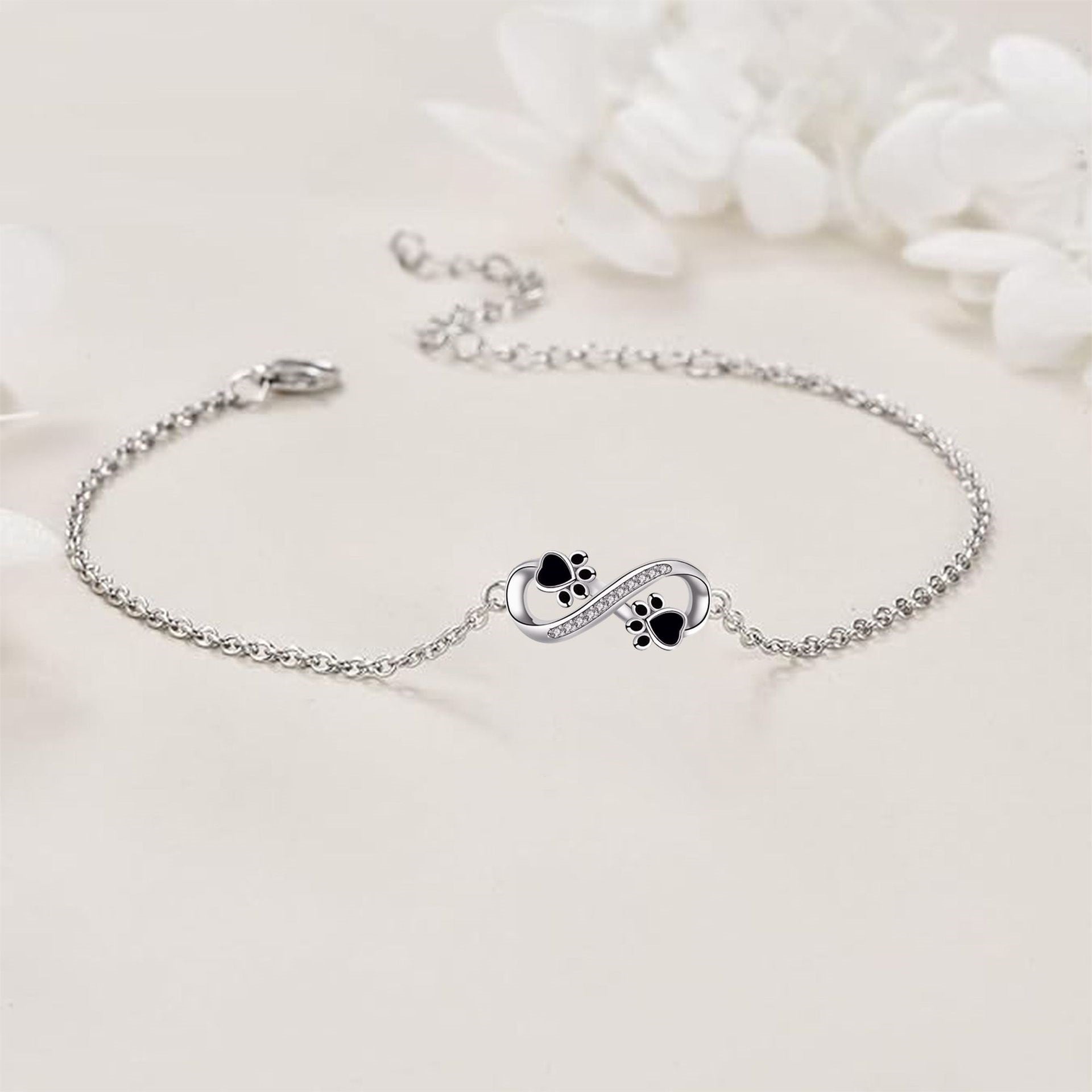 Infinity Symbol Pendant Animal Paw Bracelet with Zirconia