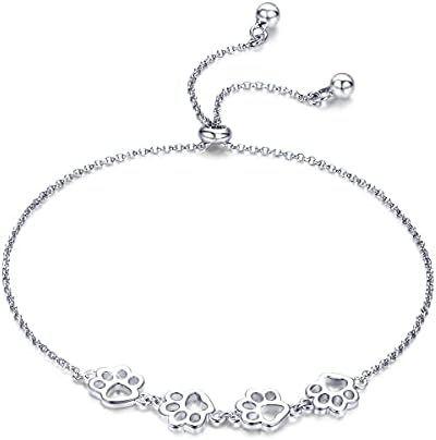 Sterling Silver Bracelet with Paw Print – Adjustable Fit