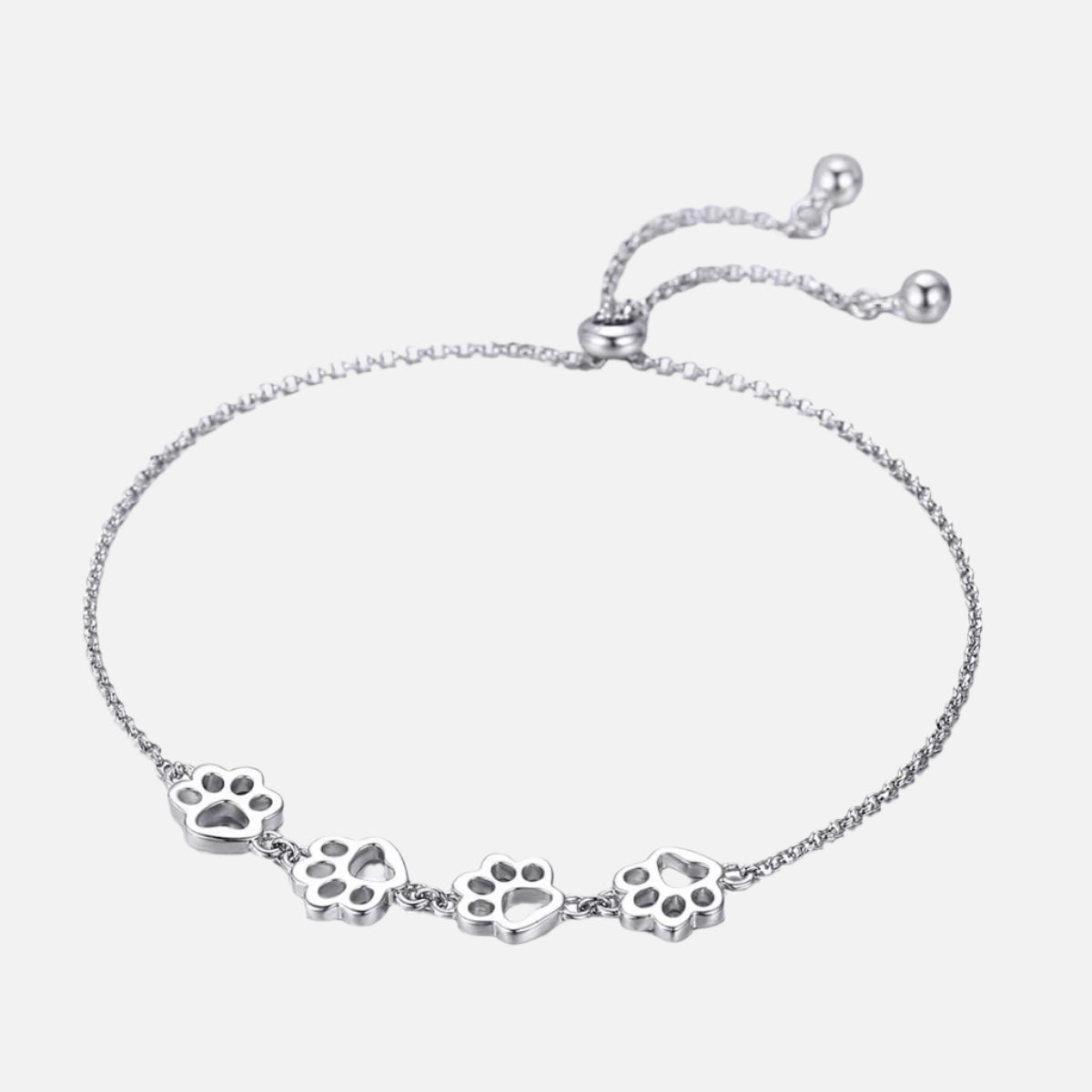 Sterling Silver Bracelet with Paw Print – Adjustable Fit