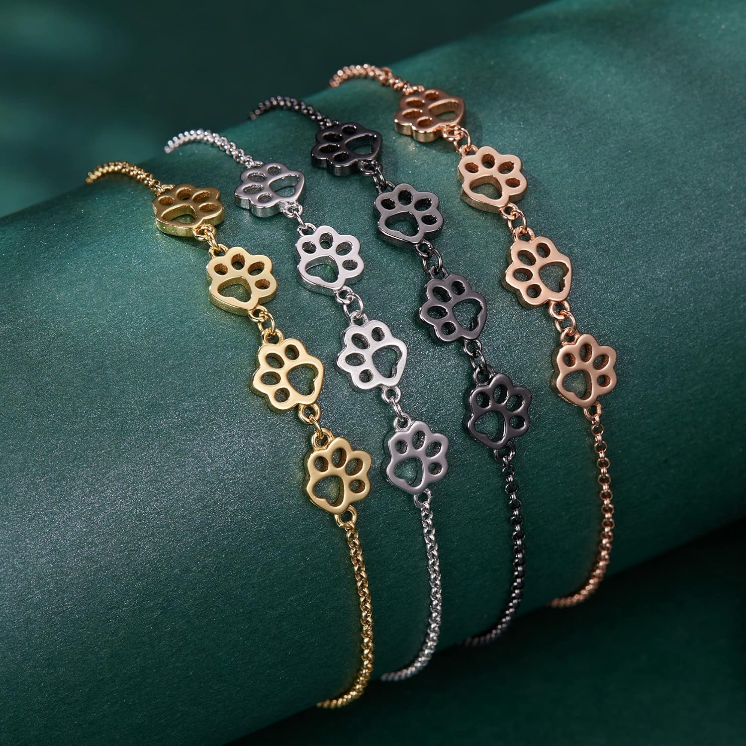 Sterling Silver Bracelet with Paw Print – Adjustable Fit