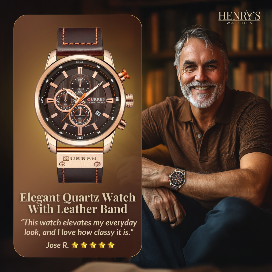 Elegant quartz watch with leather strap™ by Olsen & Olsen