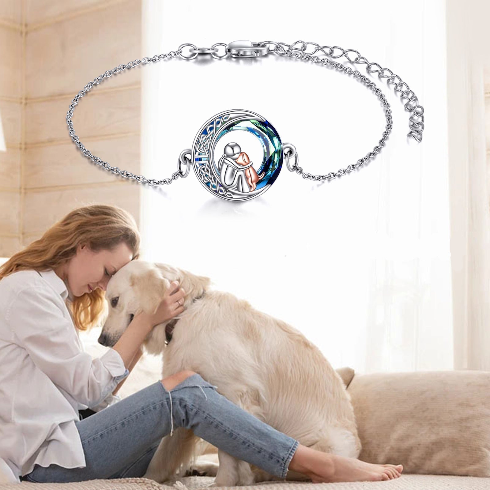 Adjustable Sterling Silver Bracelet with Dog Charm