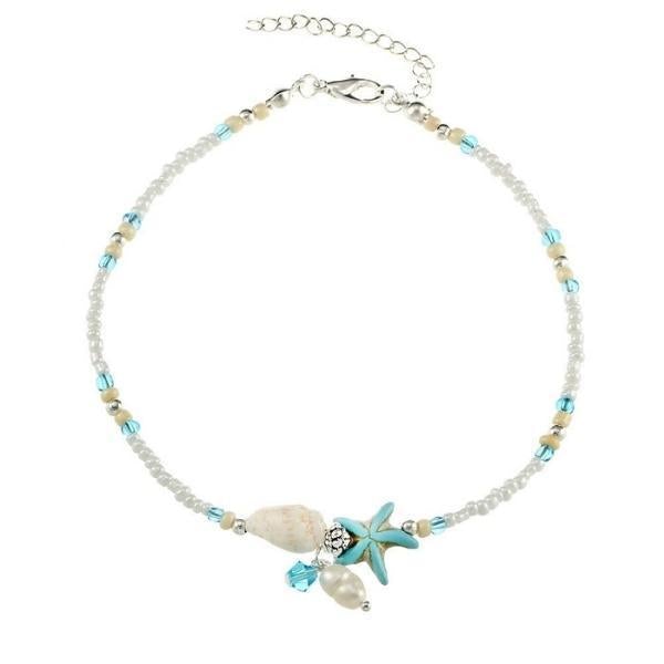 Star and Shell Ankle Bracelet with Natural Stones 
