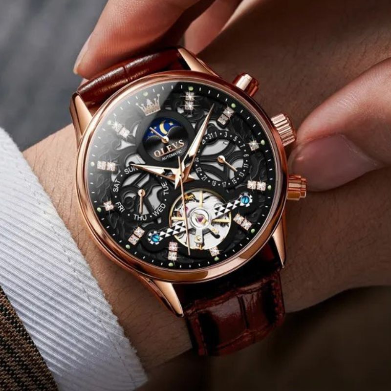 Automatic Mechanical Watch with Leather Strap™ - Olsen &amp; Olsen