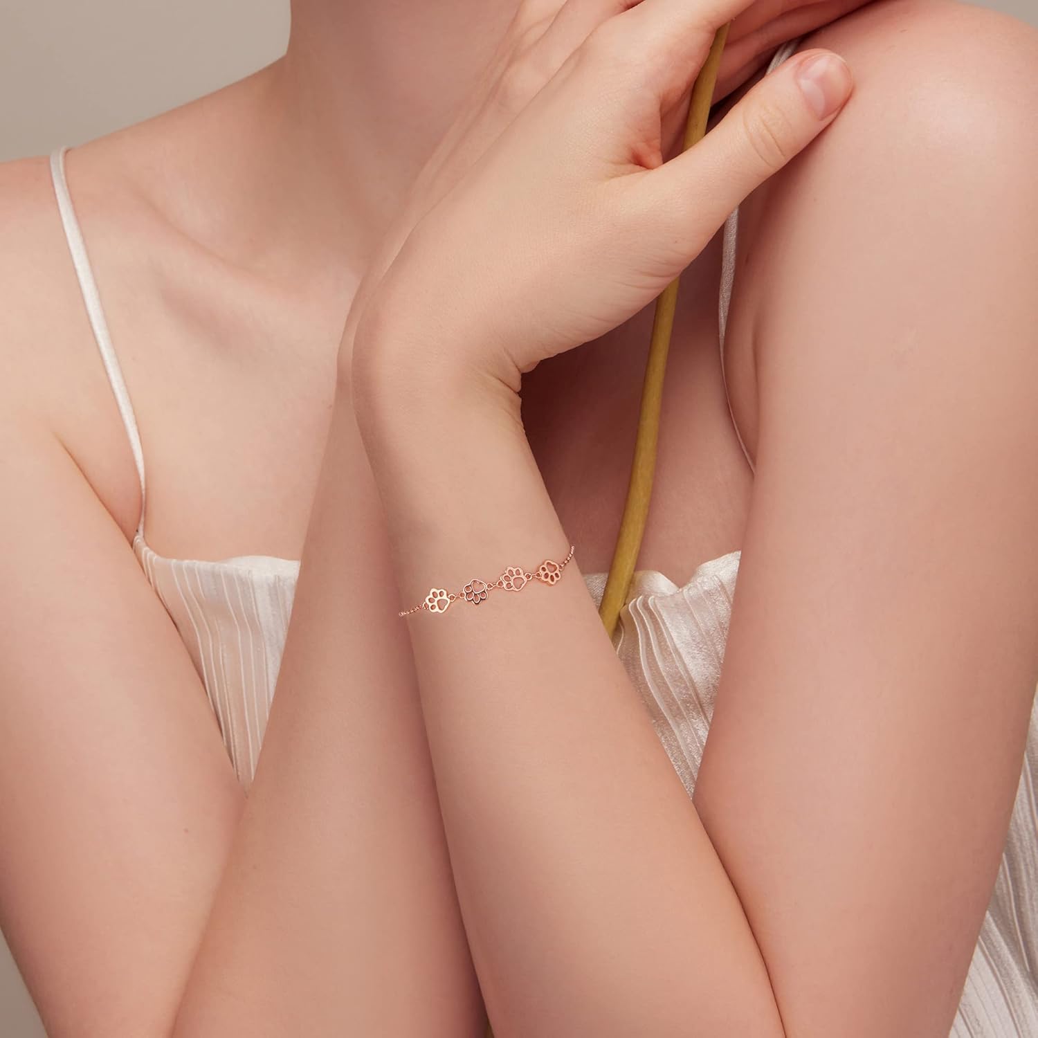 Sterling Silver Bracelet with Paw Print – Adjustable Fit