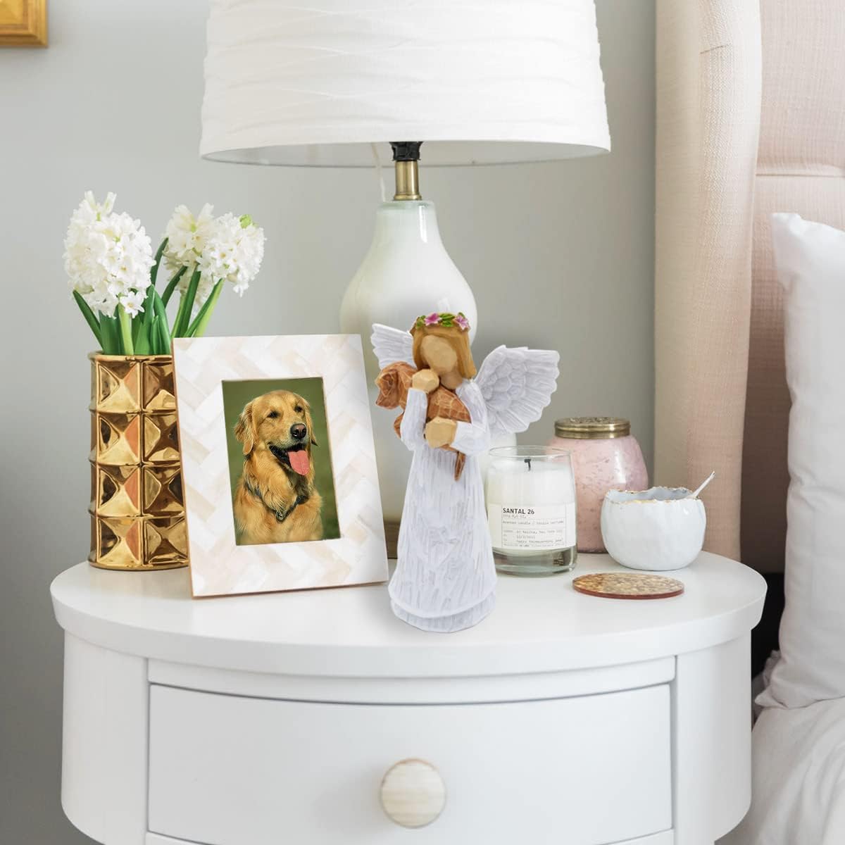 Dog Keepsake Box with Friendship Angel Figurine &amp; Rainbow Bridge Chakra Bracelet