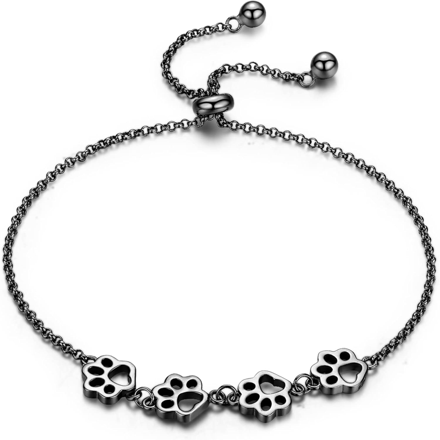 Sterling Silver Bracelet with Paw Print – Adjustable Fit