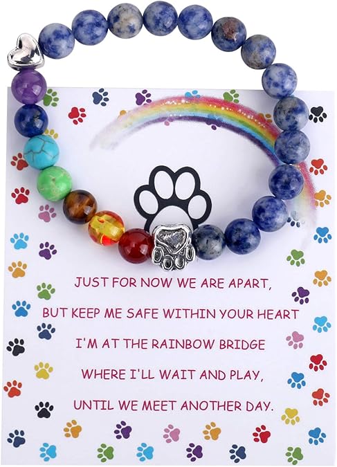 Rainbow Bridge Memorial Bracelet – 7 Chakra Beads Gift for Loss of a Pet