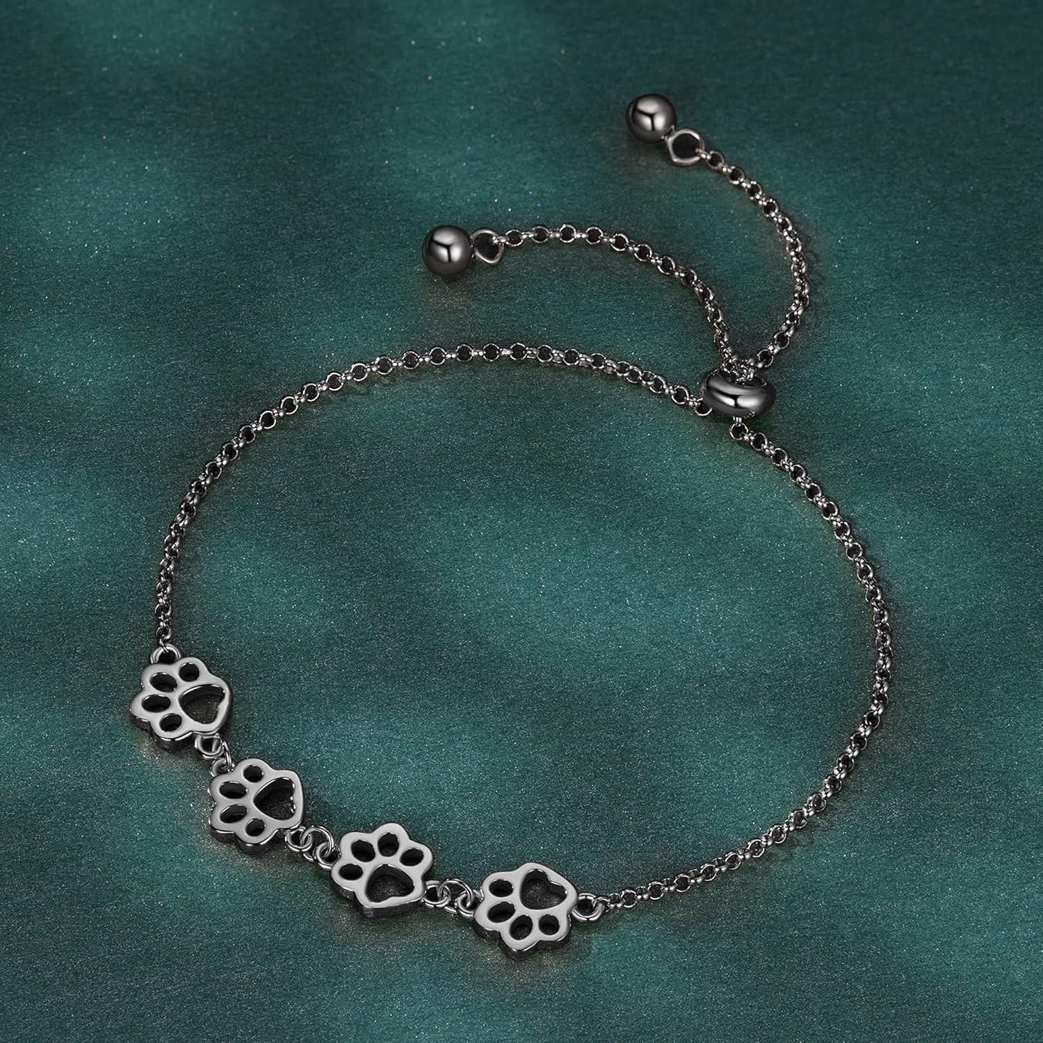 Sterling Silver Bracelet with Paw Print – Adjustable Fit