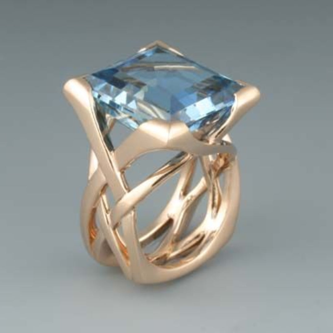 Vintage Rose Gold Ring with Blue Zirconia 