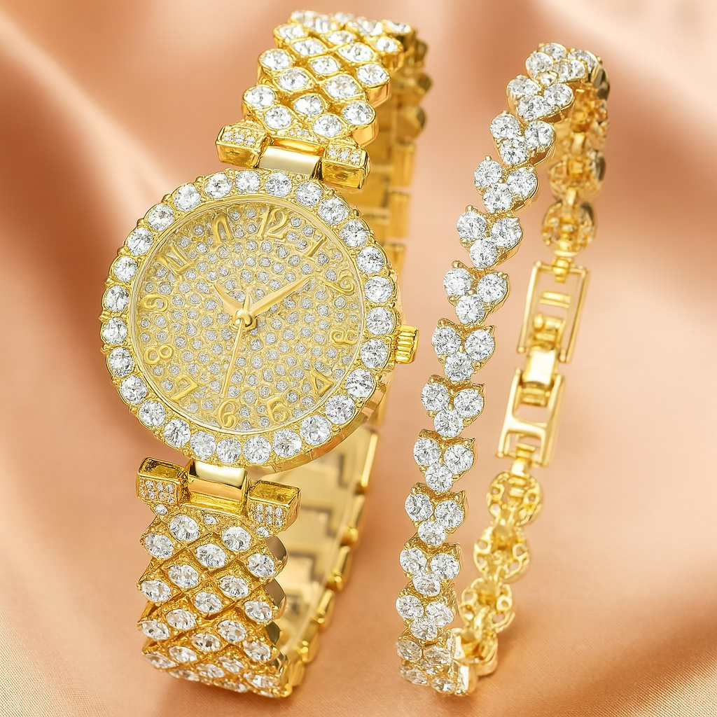Luxury Radiance Gold Watch &amp; Bracelet Set