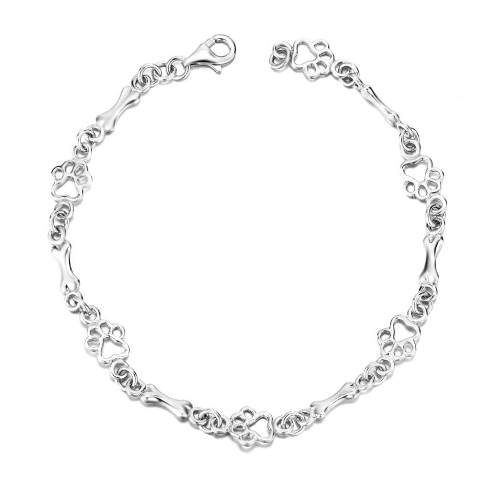 Limited Edition Bracelet with Pure Silver Charms in the Shape of a Dog's Paw and Bone