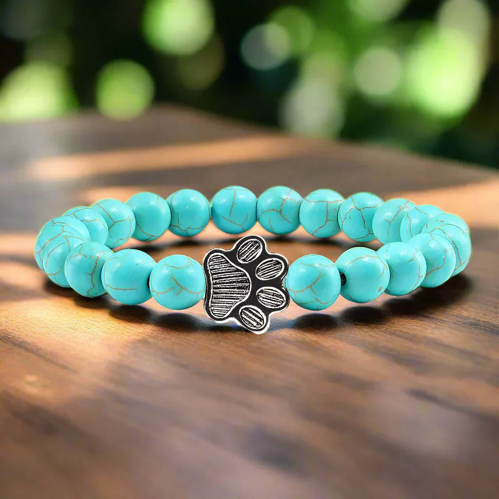 Paw print bead bracelet – Natural stone design