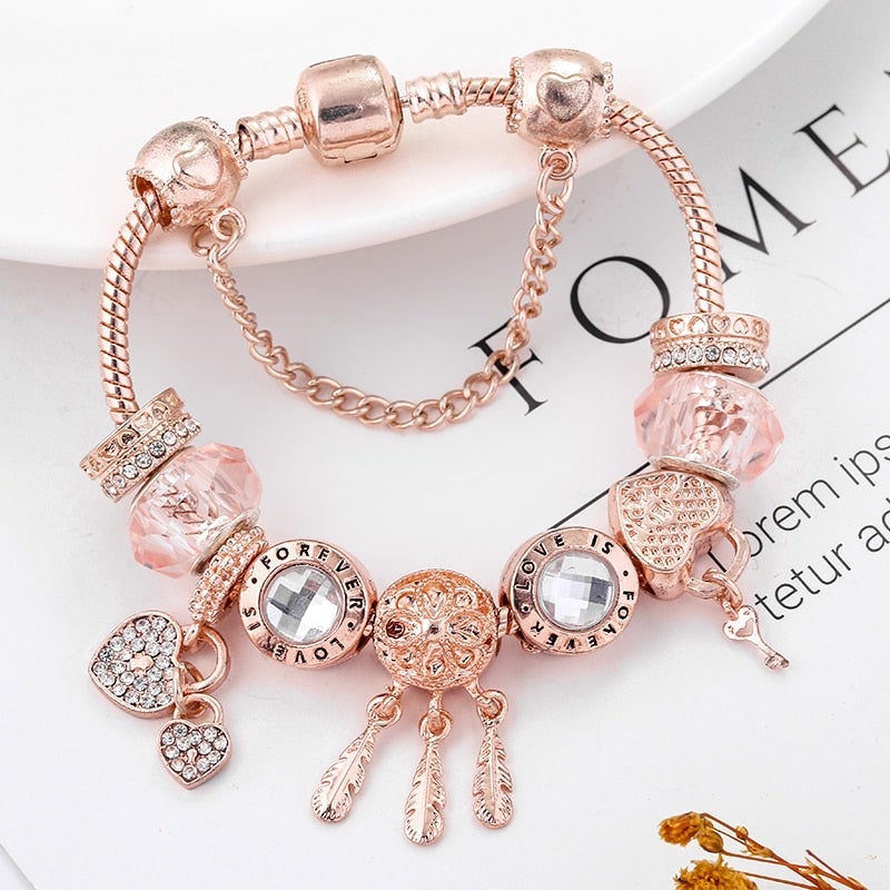 Luna™ | Elegant Bracelet with Romantic Roses and Silver Pendants 