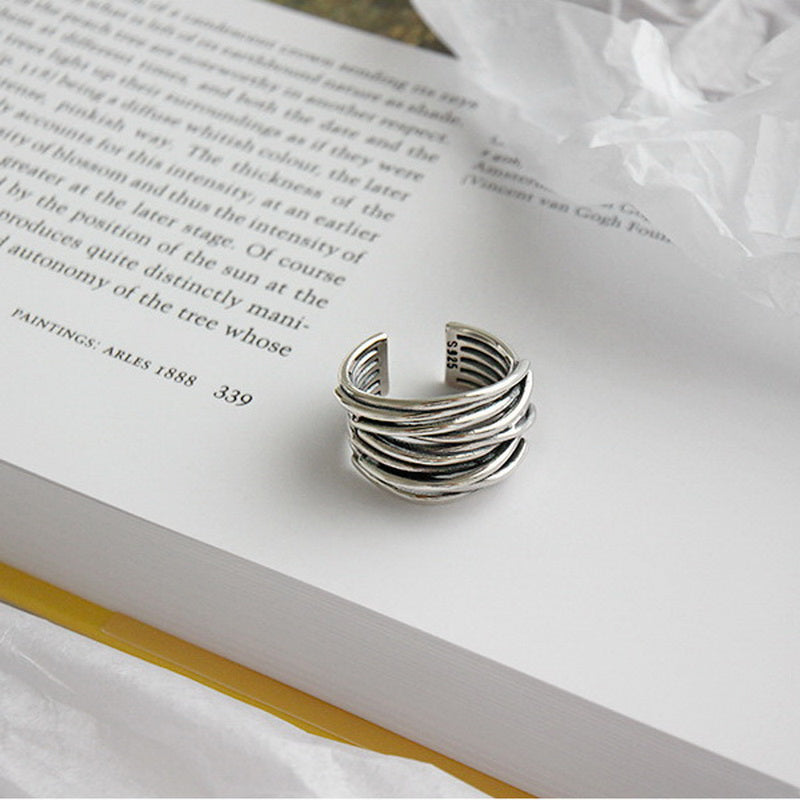 Adjustable Layered Silver Ring 
