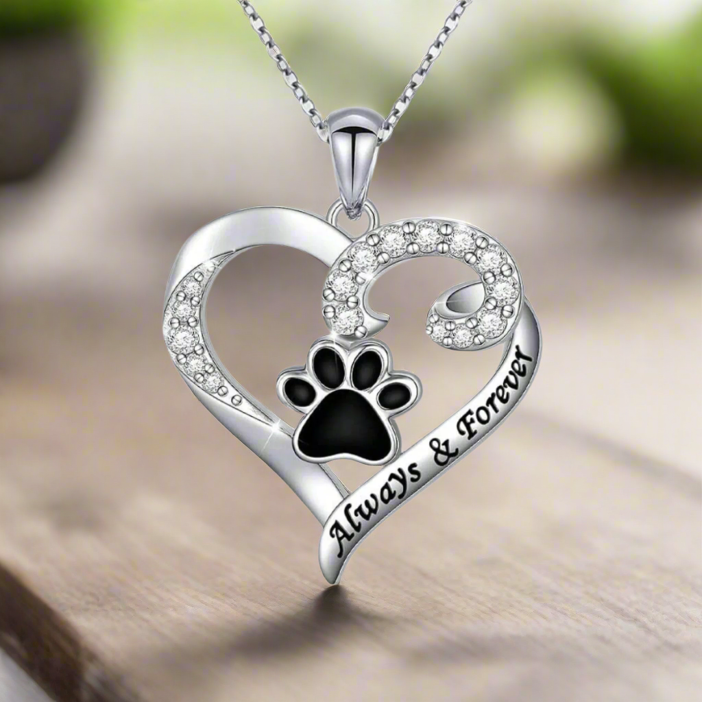 Dog Paw Collar – Heart Design in Stainless Steel with Zirconia
