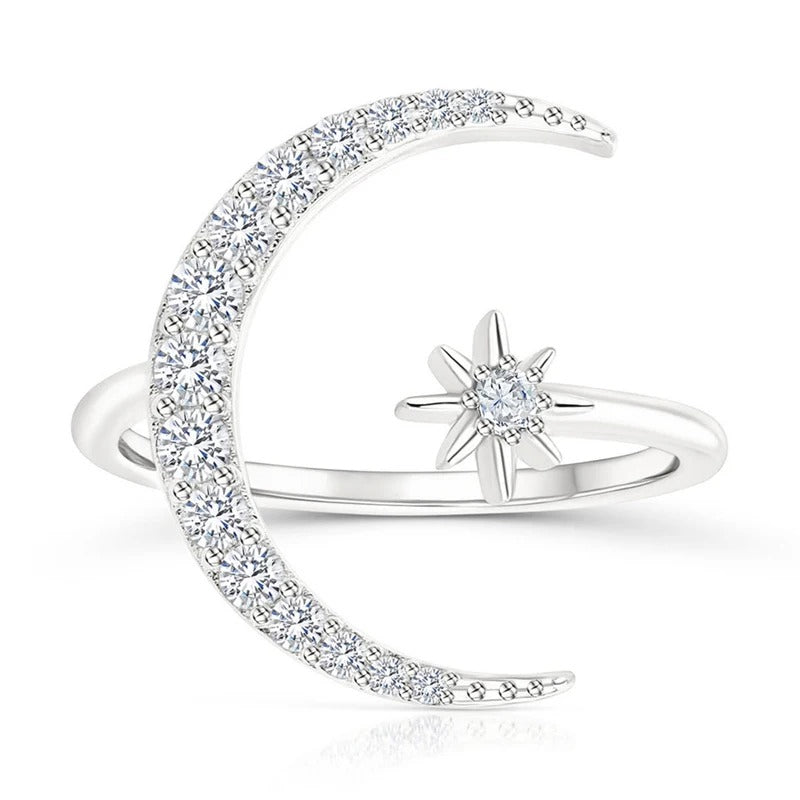 Moon and Star Ring in Silver 