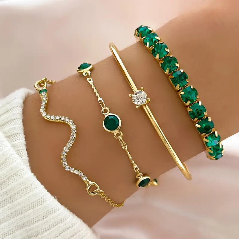 Luna™ | Elegant Green Vintage Bracelet Set with Crystals 